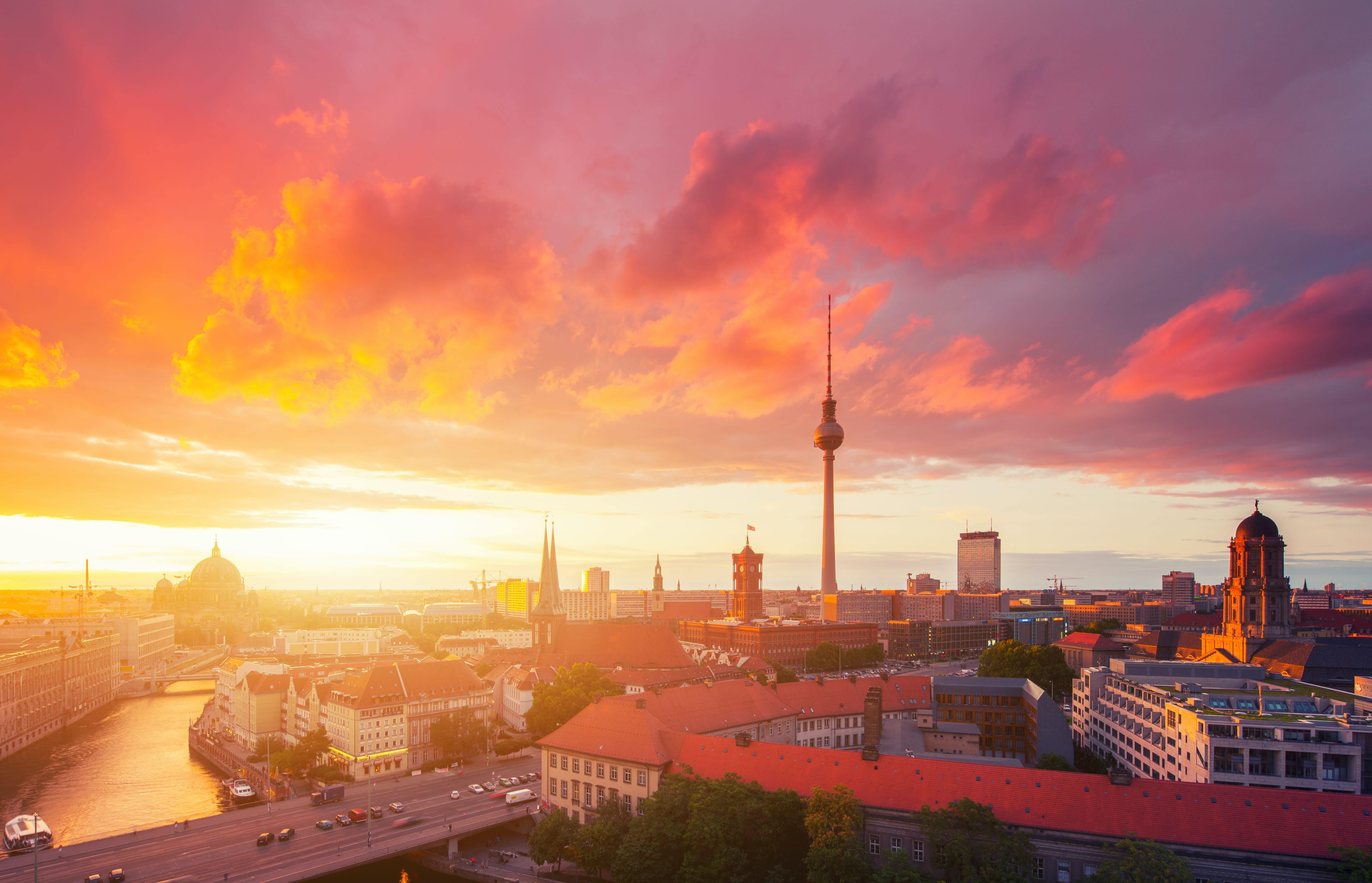 Berlin skyline in a cloudy sunset