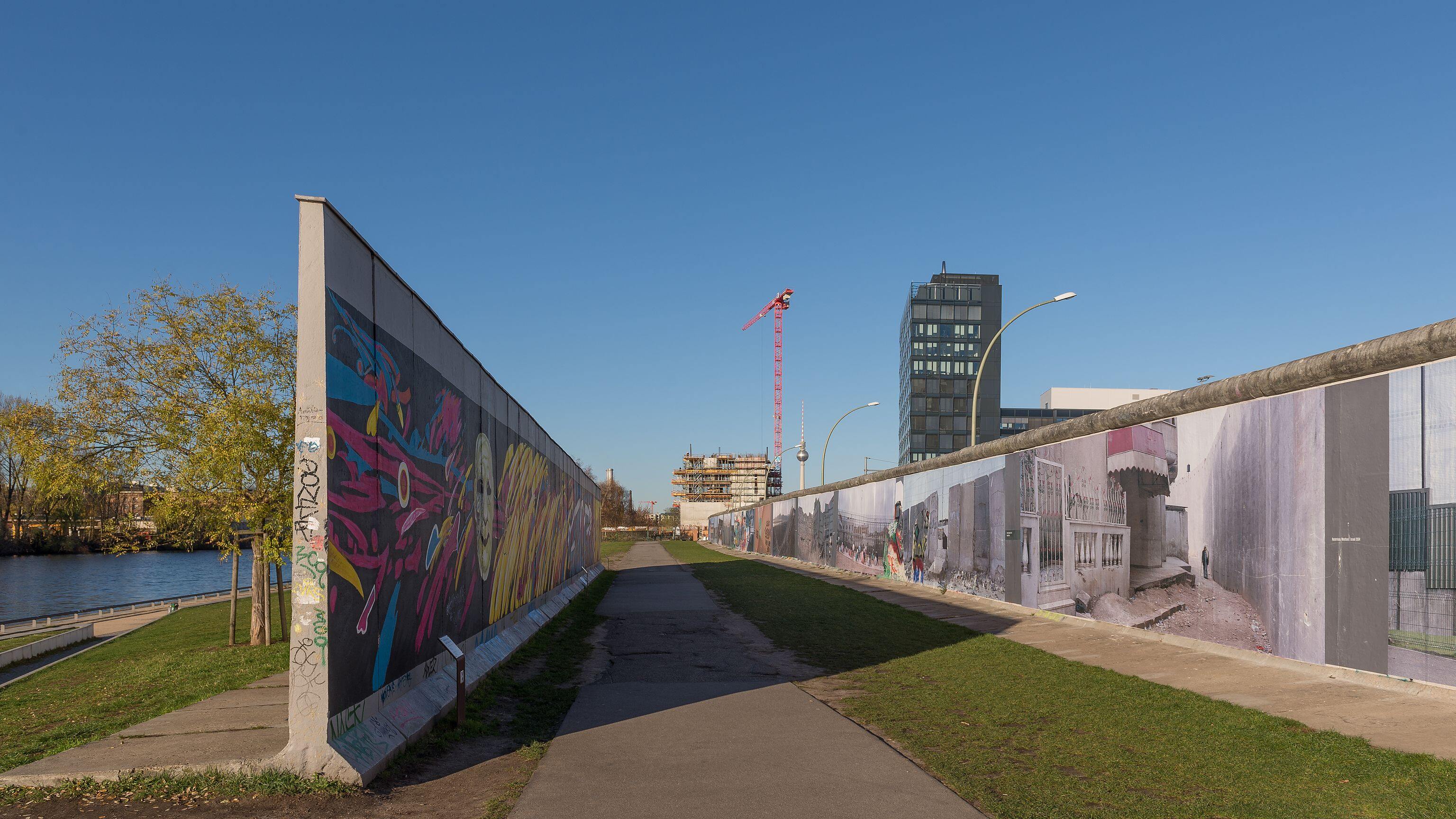 Berlin Wall remains (the other side of the East Side Gallery) in Berlin-Friedrichshain, since 2013 used for temporary exhibitions.