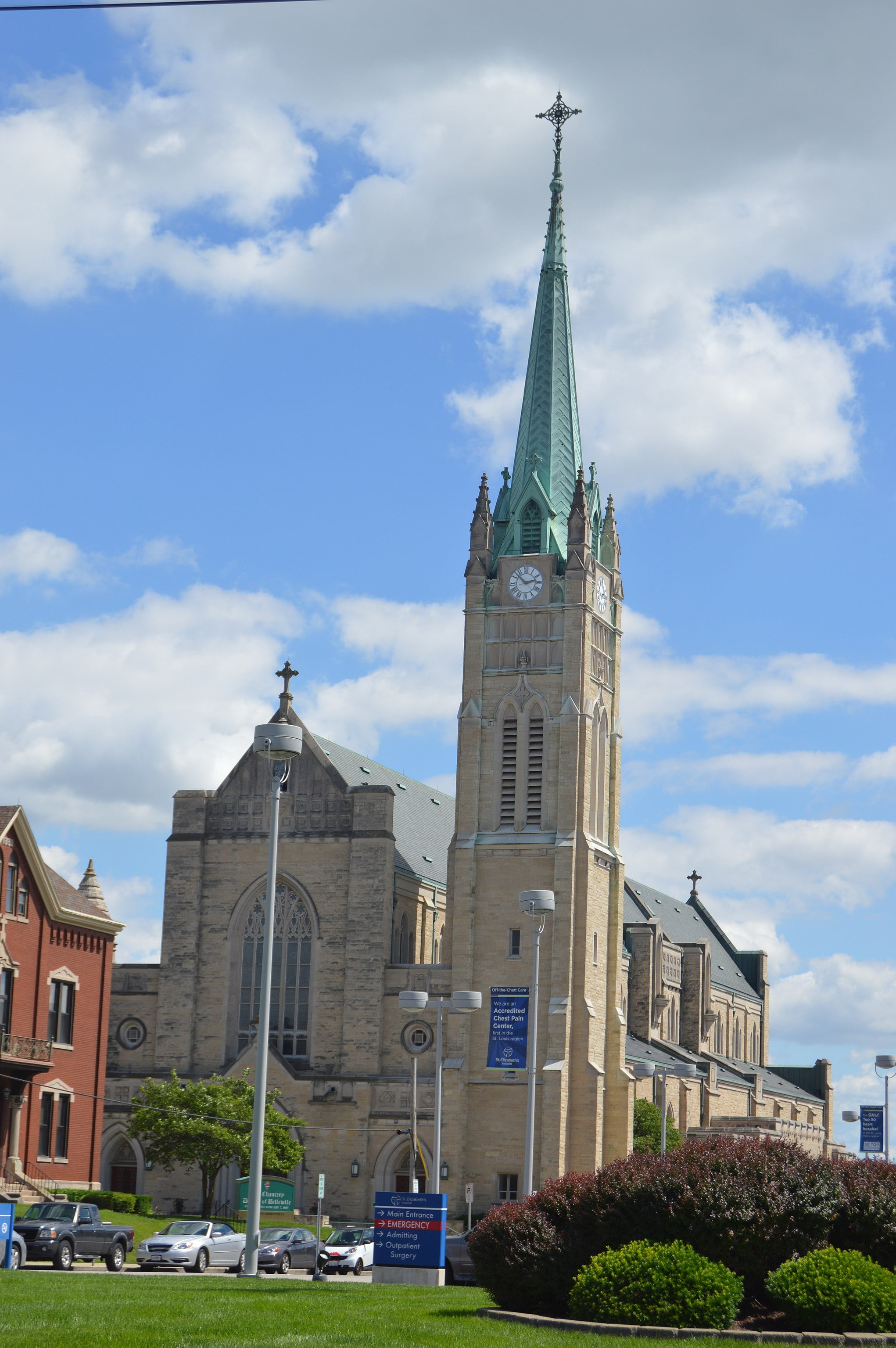 Belleville - Distant view of the front of St. Peter's Cathedral, located at 200 W. Harrison Street in Belleville, Illinois, United States. It was built in 1866. Belleville - Distant view of the front of St. Peter's Cathedral, located at 200 W. Harrison Street in Belleville, Illinois, United States. It was built in 1866.