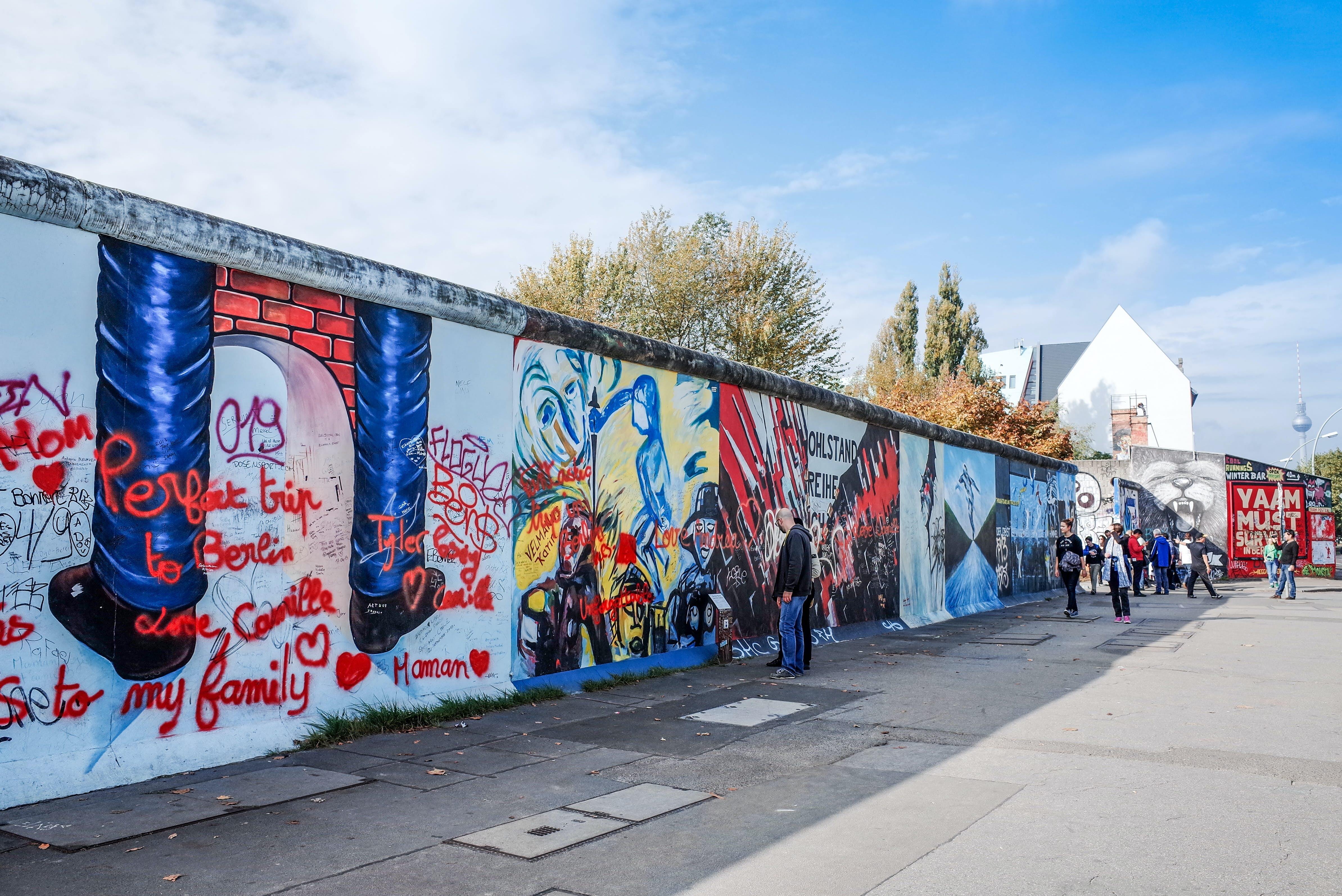 BERLIN, GERMANY- October 15, 2014: Berlin Wall was a barrier constructed starting on 13 August 1961. East Side Gallery is an international memorial for freedom. October 15, 2014 in Berlin