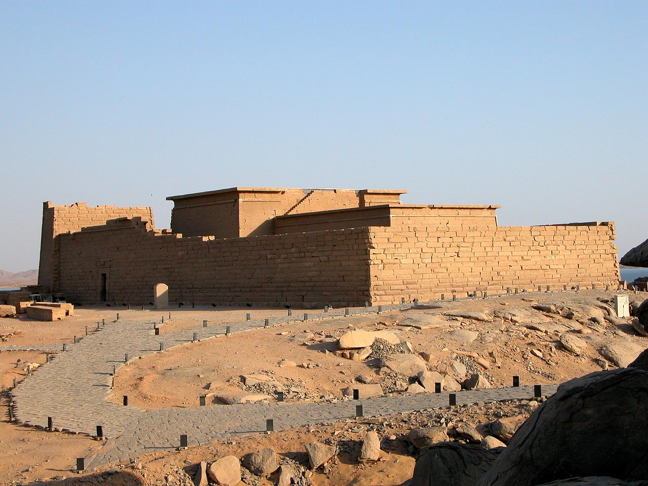 A unique rear facing picture of the Ancient Egyptian temple of Kalabsha in Nubia as seen from the Temple of Beit al-Wali..