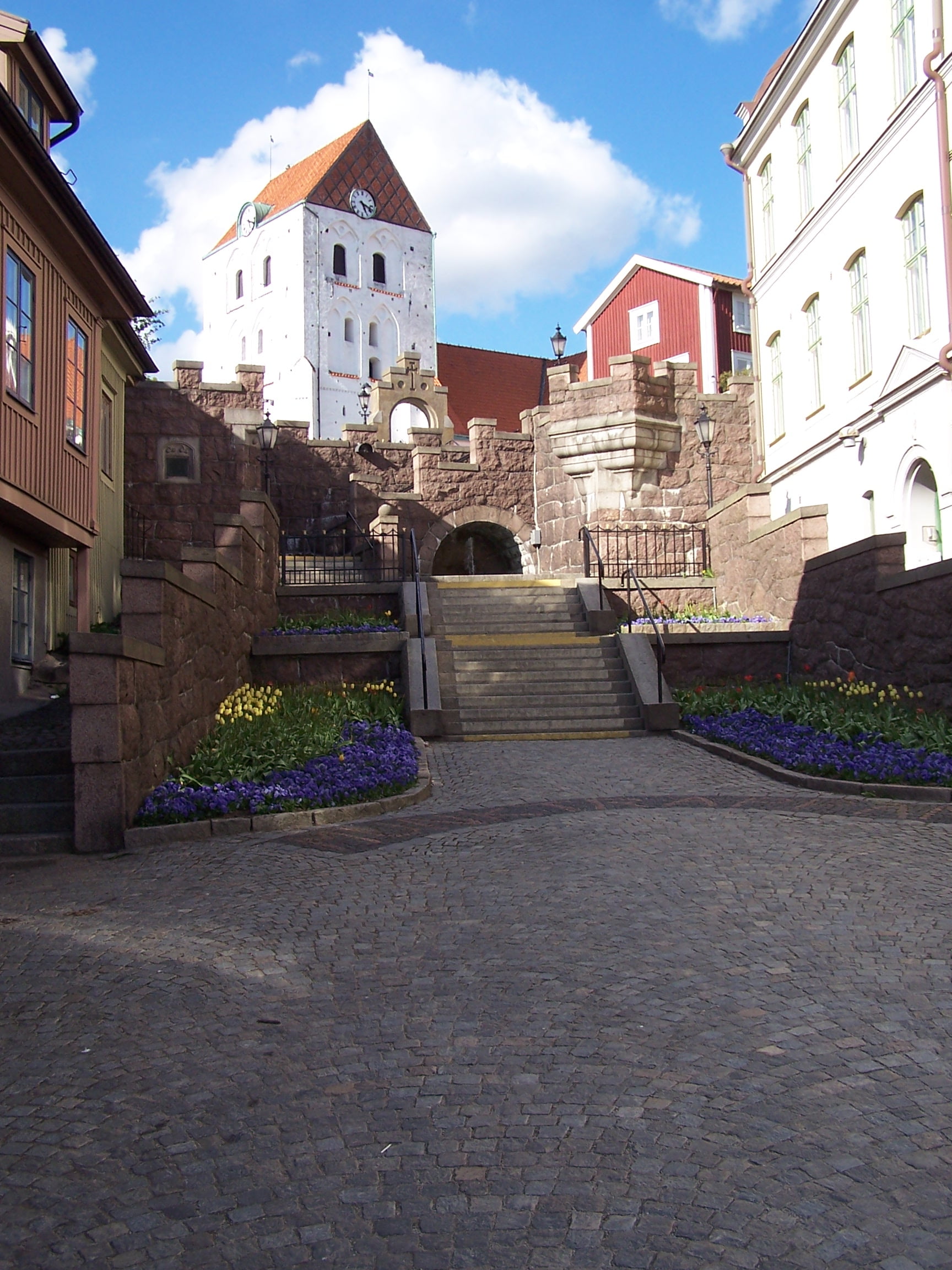 Ronneby - Munktrappan (Monk steps) from the town square up to Heliga kors kyrka in Ronneby. Ronneby - Munktrappan (Monk steps) from the town square up to Heliga kors kyrka in Ronneby.